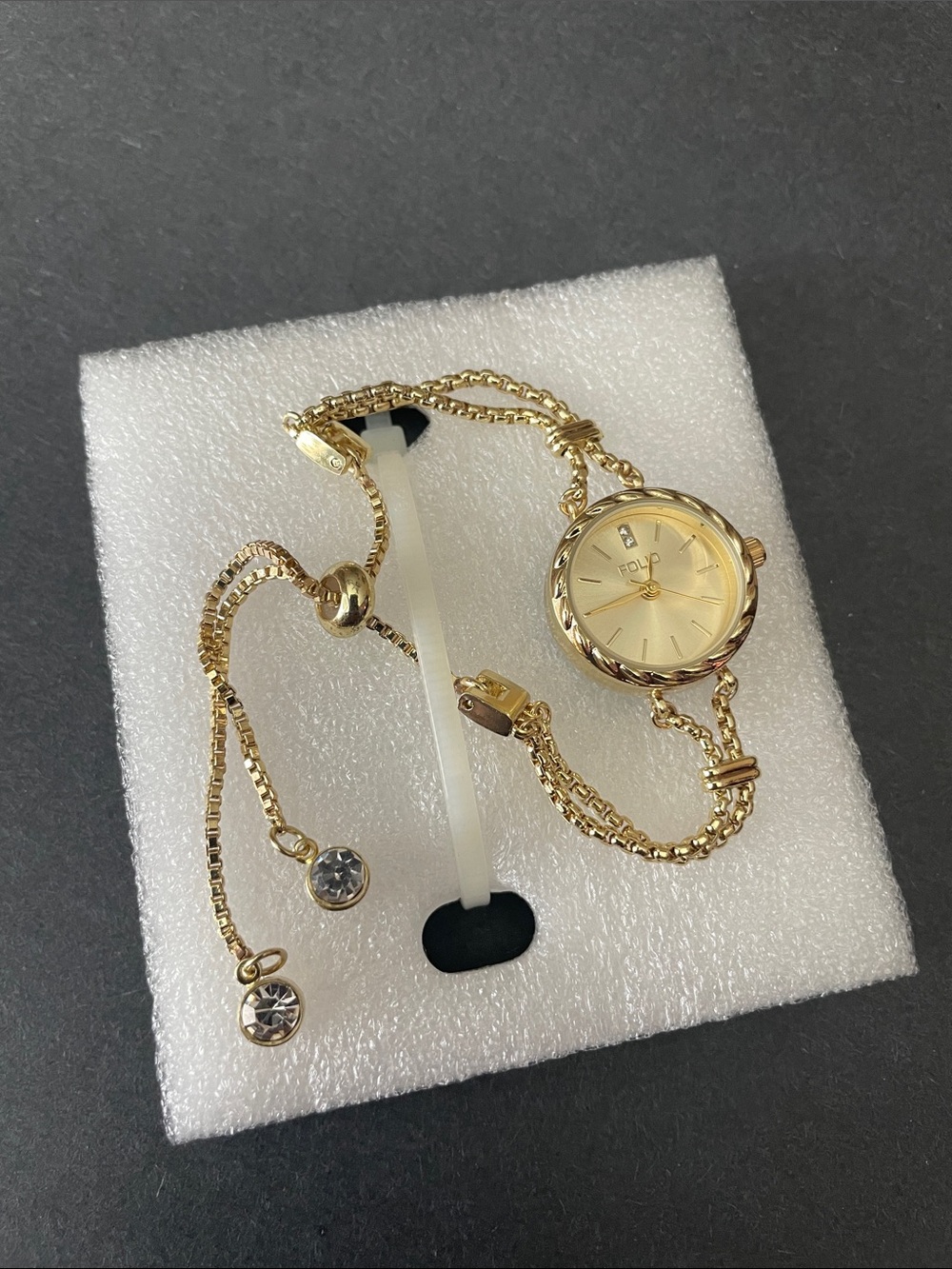 Gold-Tone Women’s Bracelet Watch with Crystal Accents (folio)